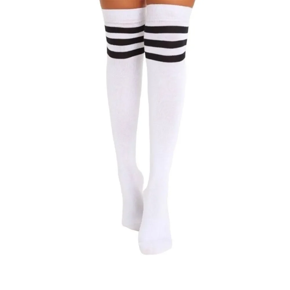 White Stripes Black Topper Tall Knee Socks NEW